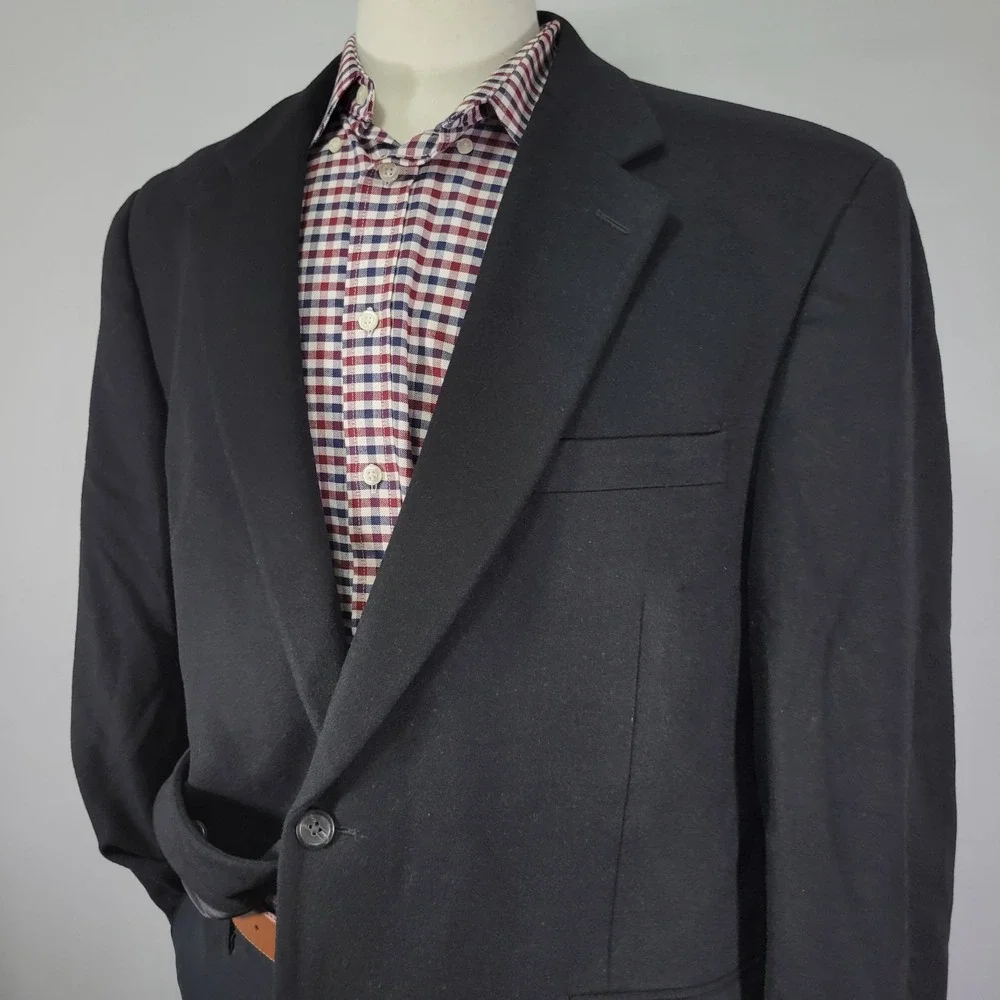 Chaps Men's Sport Coat Blazer Two Button Flannel Silk Wool Cashmere Black 46R‎